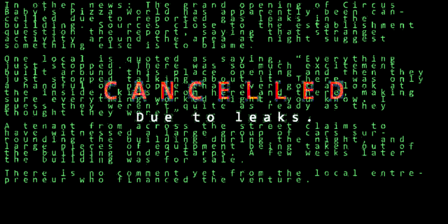 Cancelled due to leaks