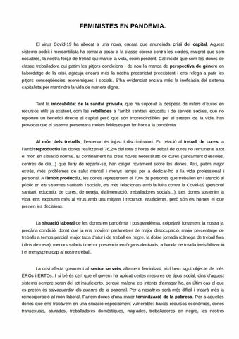 Comunicat de Feministes en Pandèmia
