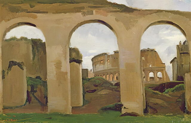 el coliseo a través de las arcadas de la basílica de constantino. Corot
