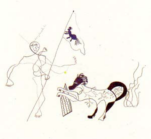 Autorretrato con Bandera y animal fabuloso