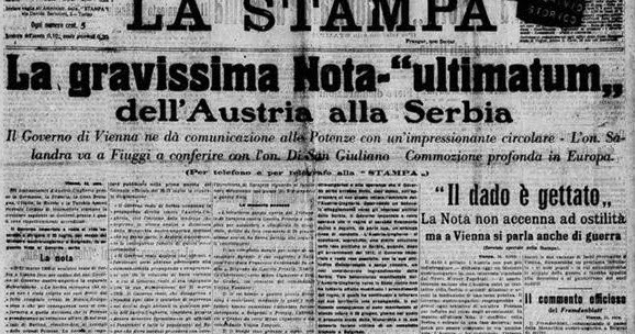 L'Austria-Ungheria invia un ultimatum alla Serbia.