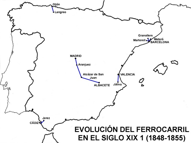 Primer trazado ferroviario español.