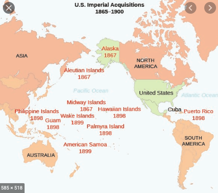 U.S. gains control of Puerto Rico,Philippine Islands and other Pacific islands