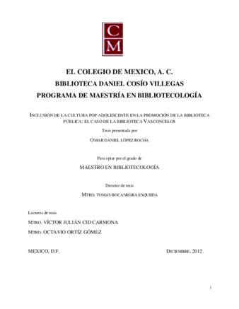 El  Colegio de México (COLMEX) inició un programa de maestría en Bibliotecología