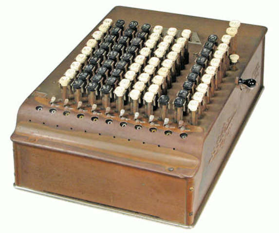 The Comptometer is an invention of Dorr E. Felt which is operated by pressing keys
