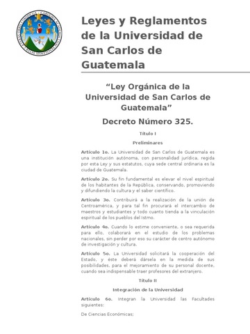 La primera Ley Organica de la Universidad