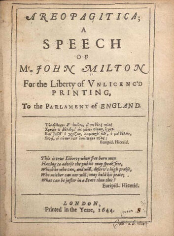 Areopagítica: Un discurso del Sr. John Milton al Parlamento de Inglaterra sobre la libertad de impresión sin censura