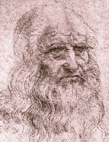 Drawings by Leonardo da Vinci depict inventions such as flying machines, including a helicopter, the first mechanical calculator and one of the first programmable robots