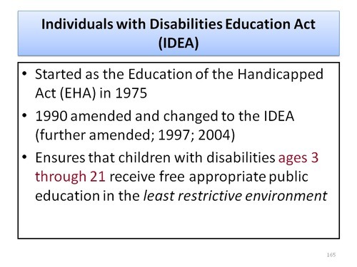 Individuals with Disabilities Education Act IDEA  1990 - Amended 1997