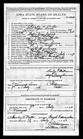Stanley Frank Miller Marries Hazel Crampton 9 July 1924