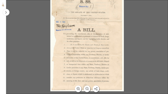 Passage of Pure Food And Drug Act.