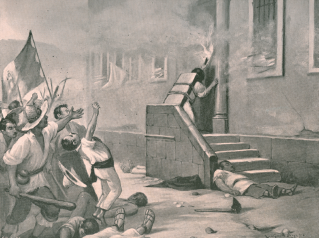 Insurgentes asaltan la Alhóndiga de Granaditas.