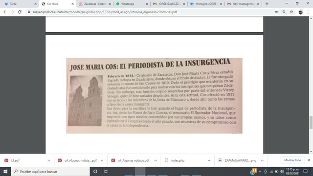 JOSE MARIA COS : EL PERIODISTA DE LA INSURGENCIA