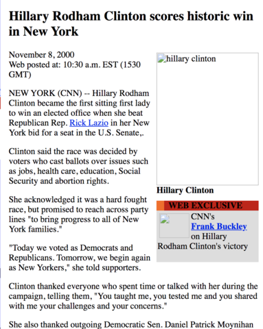 Hillary Clinton Becomes the First Sitting First Lady to Win a Public Office