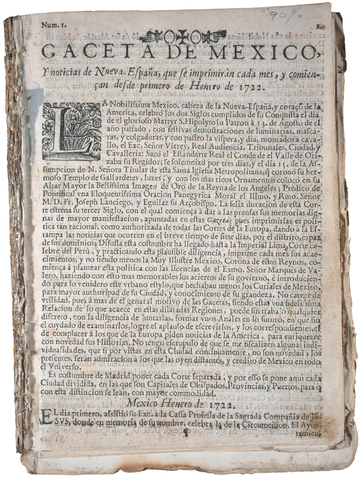 Publicacion de la Gazeta de Mexico