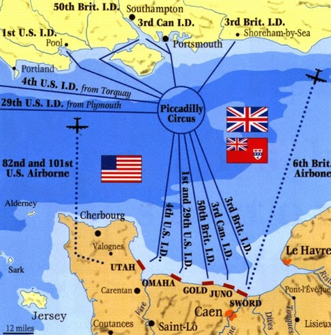 Gli alleati sbarcarono sui cinque spiagge in Normandia.