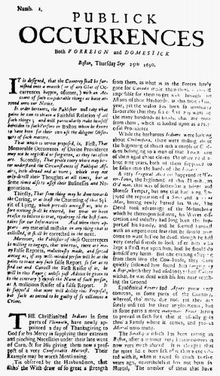 The Public Occurrences, the first multi-page newspaper published in the Americas