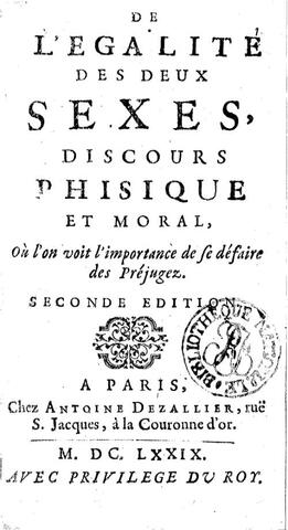 Poullain de la Barre escribe su obra La igualdad de los sexos