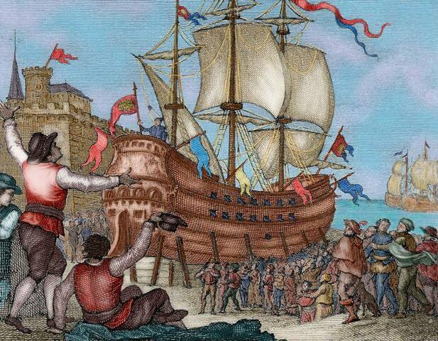 Magellan et son lieutenant,  Sebastien Del Cano, partent d'Espagne pour atteindre les Indes