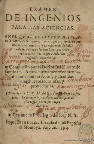 Trabajo sobre los ingenios científicos. Juan Huarte de San Juan.