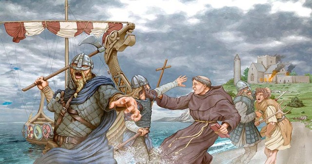 Vikings invade Lindisfarne