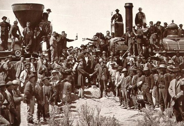 Congress guarantees the construction of a transcontinental railroad.