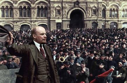 Vladimir Lenin leads a revolution in Russia