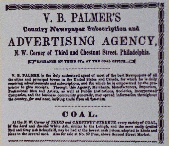 Volney B. Plamer fundó en Filadelfia la primera agencia de publicidad. Este mismo es considerado el primer agente de publicidad.