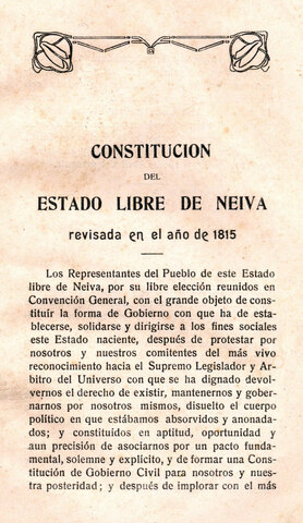 CONSTITUCION DEL ESTADO LIBRE DE NEIVA Y MARIQUITA