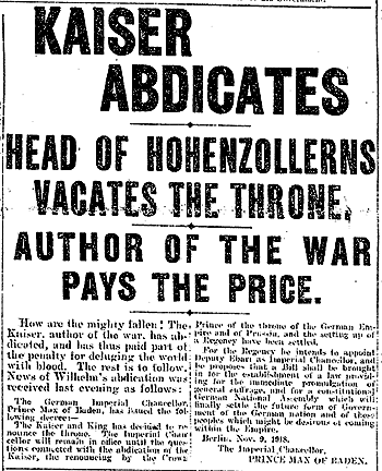 Kaiser Wilhelm abdicates