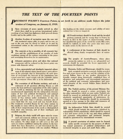President Wilson's 14 points speech