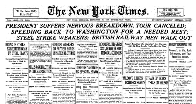 Woodrow Wilson Suffers a Stroke