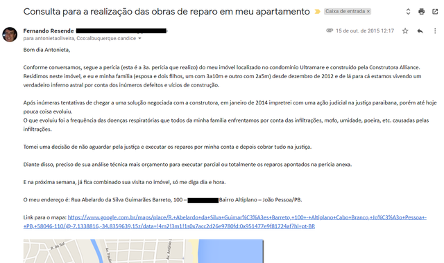 Contato com a engenheira e perita Antonieta Oliveira