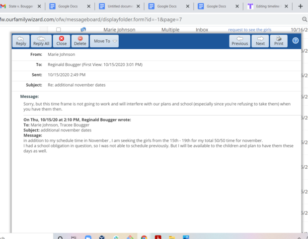 Marie>Reggie OFW * Stated Denial of Requested vacation time* Nov 15-20th