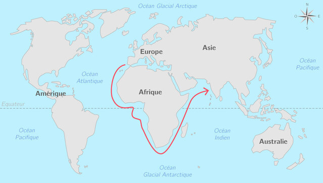La découverte du passage pour contourner l'Afrique