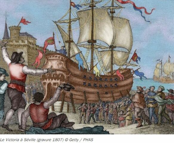 Magellan et Del Cano réalisent le premier tour du monde en bateau.