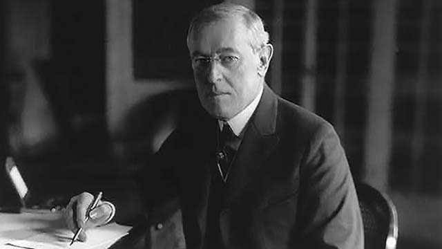 U.S. President Woodrow Wilson delivers a war message to Congress