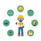 Persona su equipo proteccion personal e iconos seguridad industrial 20187 364