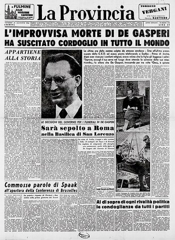 Muore Alcide De Gasperi - ex capo del governo e guida della Democrazia Cristiana