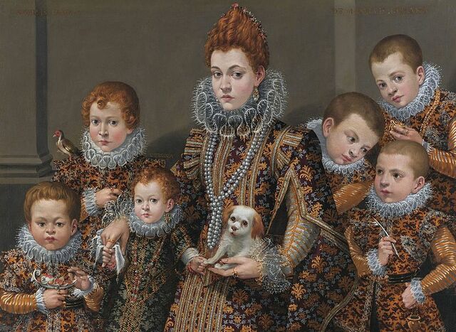 1614_Fontana, Lavinia_Bianca degli Utili Maselli, holding a dog and surrounded by six of her children