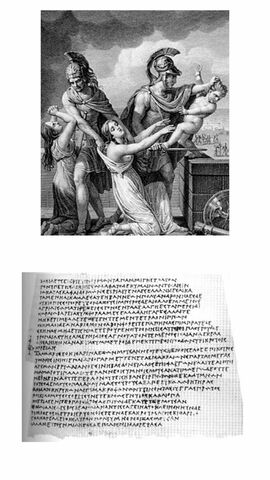 Las troyanas" de Eurípides. aprox. "Los persas" de Timoteo de Mileto