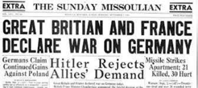 Frankrike og Storbritannia erklærer krig