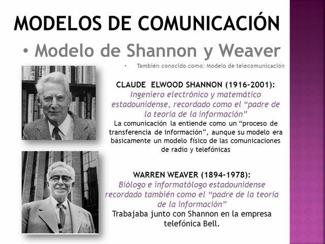 TEORIA DE INFORMACIÓN Y LA COMUNICACIÓN. CLAUDE ELWOOD SHANNON (1916-2001) WARREN WEAVER (1894-1978)