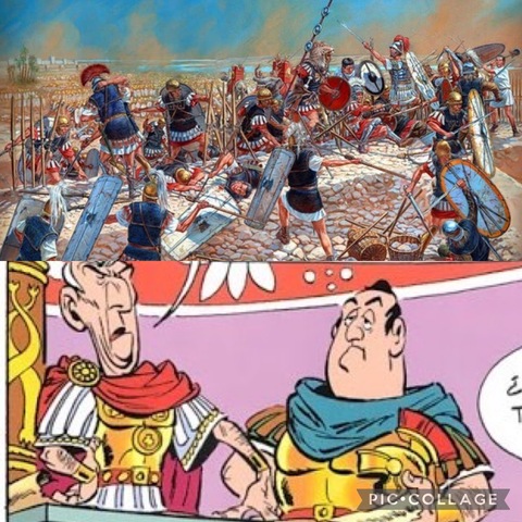 Quinto Cecilio Metelo Escipión y Julio Cayó César en la Batalla de Tapso.