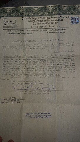 Documento Textual- certidão de nascimento