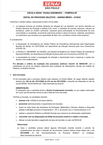 Processo Seletivo 2021 (SENAI)