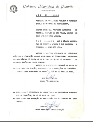 Fundação Shunji Nishimura é declarada utilidade pública