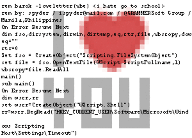 The "I Love You" virus strikes computers everywhere