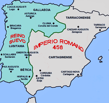 peninsula dividida en dos: Suevos y Romanos