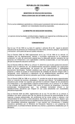 Resolucion 2565 de Octubre 24 de 2003